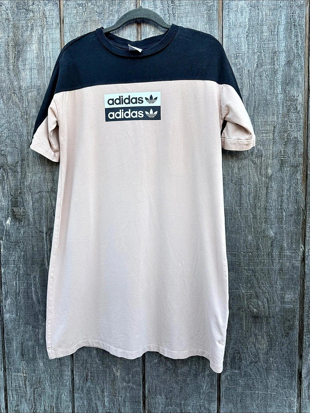 Vintage adidas Trefoil Dress Color Block Short Sleeve Tee Pink & Black Size 34